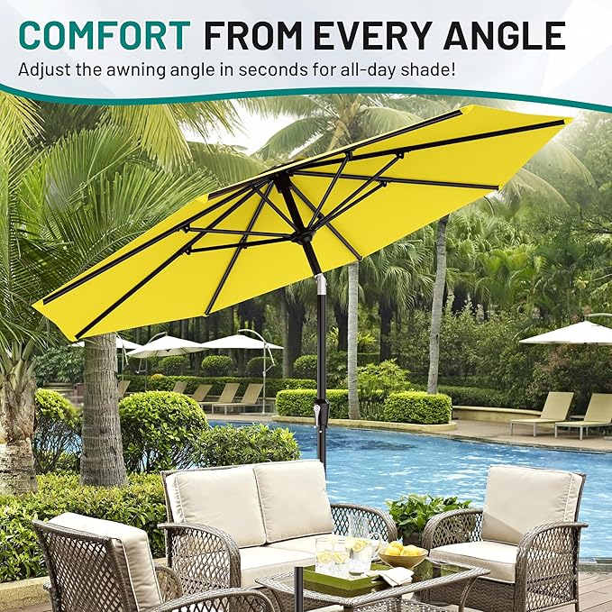 AreShark 9 FT Patio Umbrella for Outdoor, Outdoor Table Umbrella with Push Button Tilt and Crank, Outdoor Patio Umbrellas with 8 Sturdy Ribs for Market, Garden, Pool (Yellow)