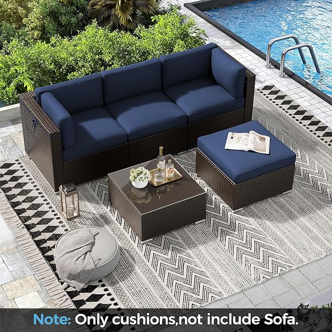 Oakcloud Oakmont Outdoor Replacement Cushions for Patio Furniture,Water-Resistant Cushion for Patio Conversation Set,9-Piece Cushions for 4-seat Outdoor Sectional Sofa(Dark Blue)