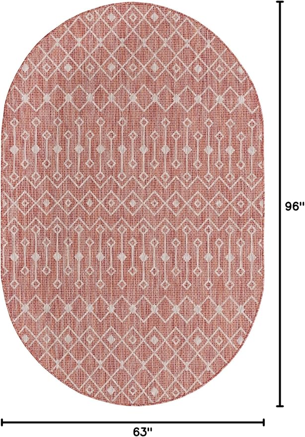 Unique Loom Outdoor Trellis Collection Area Rug - Tribal Trellis (5' 3" x 8' Oval, Rust Red/ Ivory)