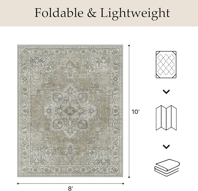 GENIMO Outdoor & Indoor Area Rug 8'x10', Waterproof, Non-Shedding, Easy Cleaning, Boho Mat for Patio, Living Room, Balcony, Dining Room, RV, Deck, Bedroom, Camping, Outside Carpet,Coffee Beige