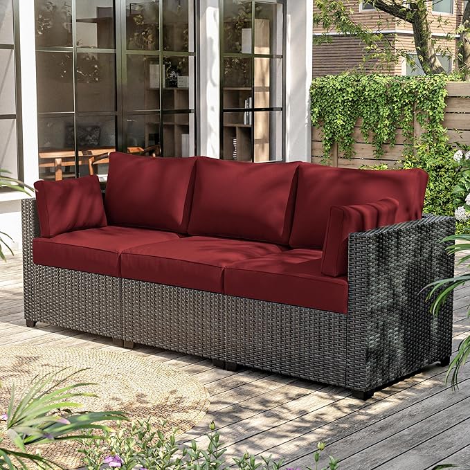 8-Piece Outdoor Cushions for Patio Furniture Thick Outdoor Chair Cushions Resilient Foam Waterproof Deep Seat Cushion Replacement for 3-Seat Sectional Sets Liner&Cover Burgundy