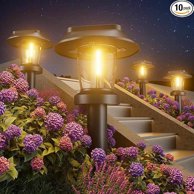 ALEPOD Solar Pathway Lights Outdoor - 10 Pack Solar Powered Garden Lights Waterproof IP65, Decor Landscape Lighting with Three Lighting Modes for Yard, Lawn, Walkway, Driveway, Warm White
