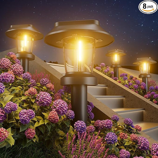 ALEPOD Solar Pathway Lights Outdoor - 8 Pack Solar Powered Garden Lights Waterproof IP65, Decor Landscape Lighting with Three Lighting Modes for Yard, Lawn, Walkway, Driveway, Warm White
