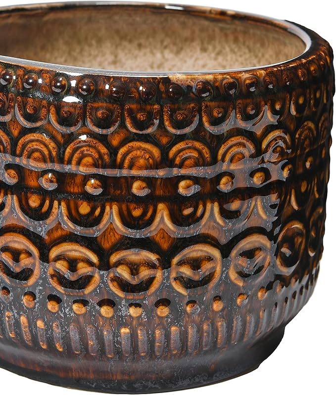 Bloomingville Embossed Stoneware Planter with Reactive Glaze, Beige