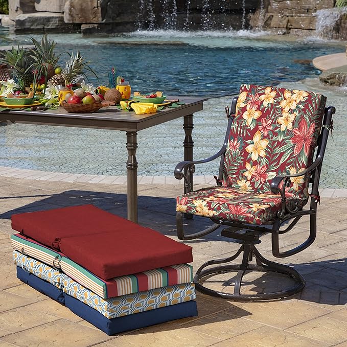 Arden 2-Pack Outdoor Patio Dining Chair Cushion, 20x44, Rain-Proof Seat Pad, Fade-Resistant Outdoor Cushion Ruby Clarissa