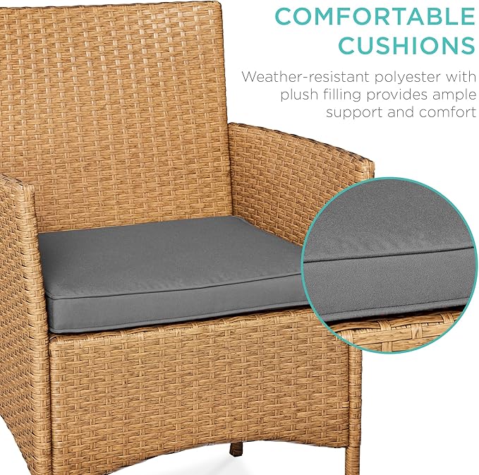Best Choice Products 3-Piece Outdoor Wicker Conversation Bistro Set, Space Saving Patio Furniture for Garden w/Side Table - Natural/Gray