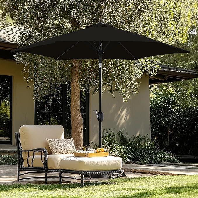 Yaheetech Patio Umbrella, 9FT Outdoor Table Market Umbrella with Push Button Tilt and Crank, Yard Sun Shade with Sturdy Ribs for Garden, Deck, Backyard, Pool, Black