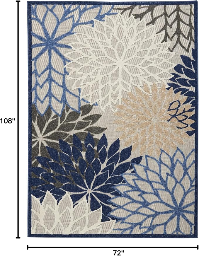 Nourison Home Aloha Indoor/Outdoor Blue/Multicolor 6' x 9' Area Rug, Easy Cleaning, Non Shedding, Bed Room, Living Room, Dining Room, Deck, Backyard, Patio (6x9)