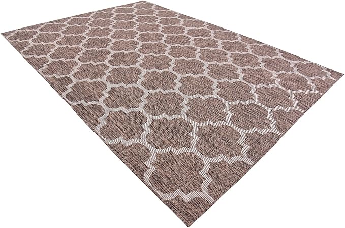 Unique Loom Outdoor Trellis Collection Area Rug (7' 1" x 10' Rectangle, Brown/ Ivory)