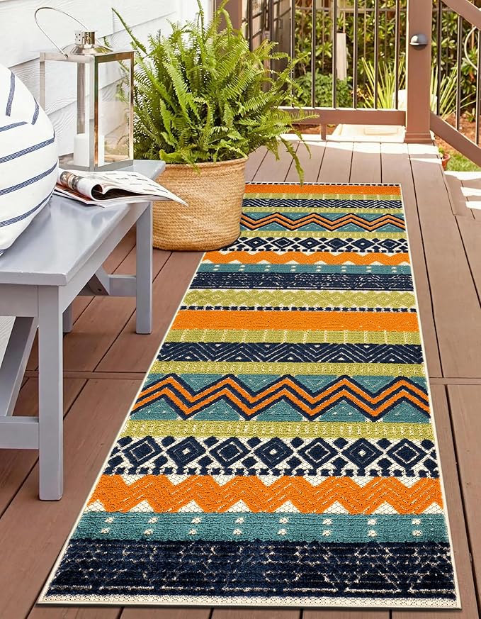 Rugshop Multi Marbella Boho Indoor/Outdoor Runner Rug, Machine Washable for Hallway, Entryway and Kitchen 2'7" x 12'