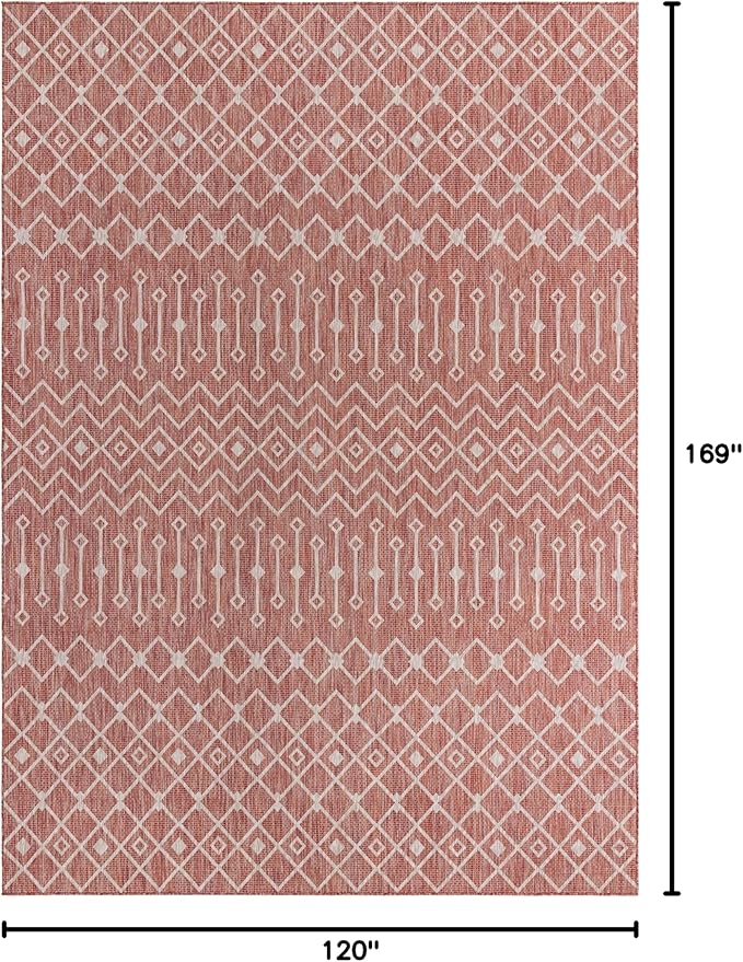 Unique Loom Outdoor Trellis Collection Area Rug - Tribal Trellis (10' x 14' 1" Rectangle, Rust Red/ Ivory)