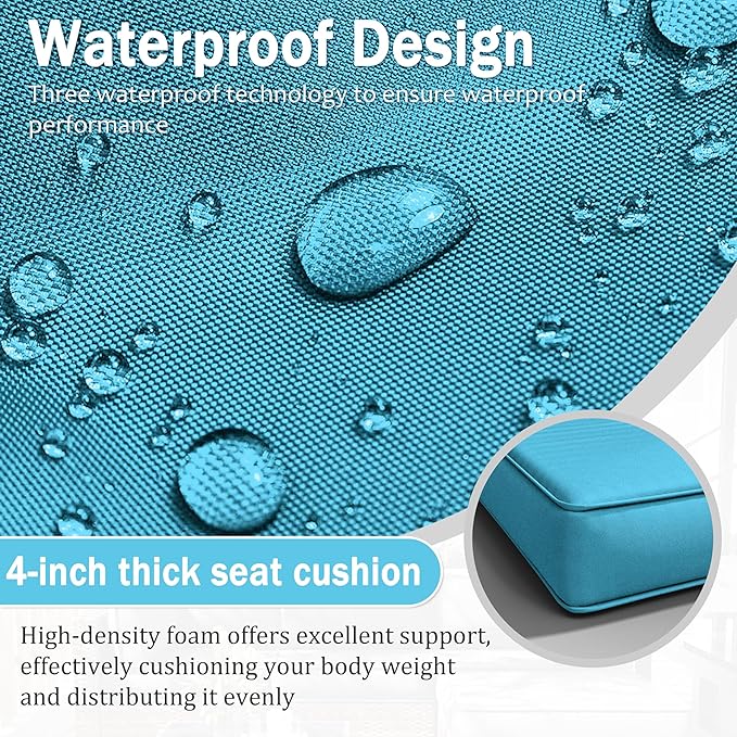 Patio Furniture Cushions, Replacement Outdoor Cushions for 4-Seat Patio Furniture, Waterproof Cushions for Outdoor Sectional Sofa Couch, Lake Blue