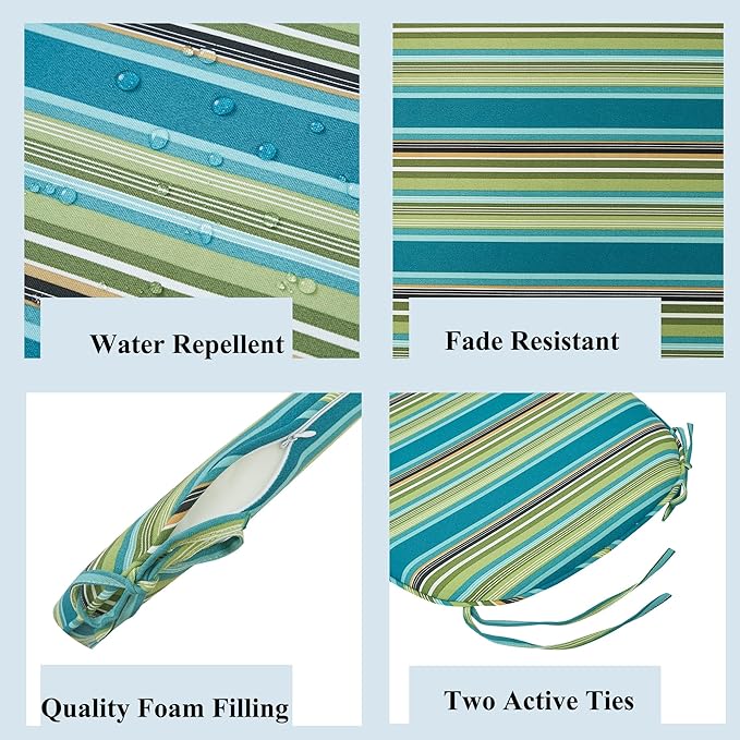 FUNHOME 17"x16"x2" Outdoor Chair Cushions Set of 4, Water Resistant Patio Chair Pads with Ties, Seat Cushions for Home Garden Furniture Decoration-Green Stripe