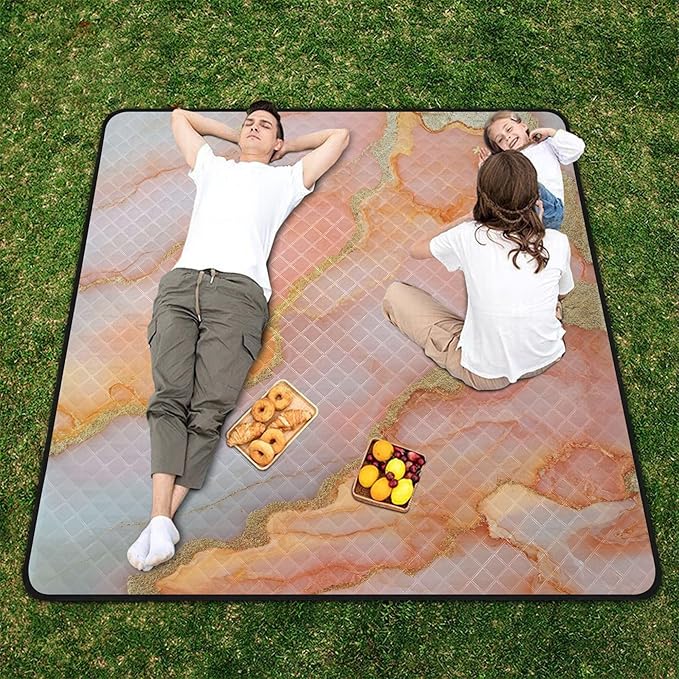 Marble Peach Blush Waterproof Picnic Accessories Water Resistant Outdoor Party Garden Mat for Outdoorsy People Picnic Items Manta para hacer Picnic