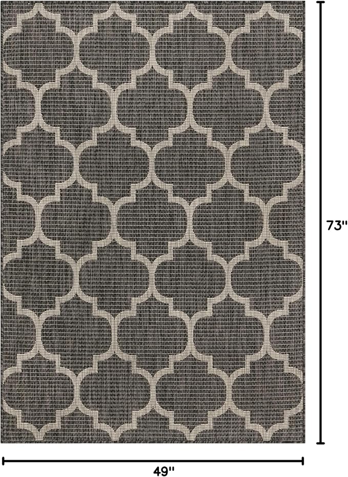 Unique Loom Outdoor Trellis Collection Area Rug (4' 1" x 6' 1" Rectangle, Black/ Ivory)