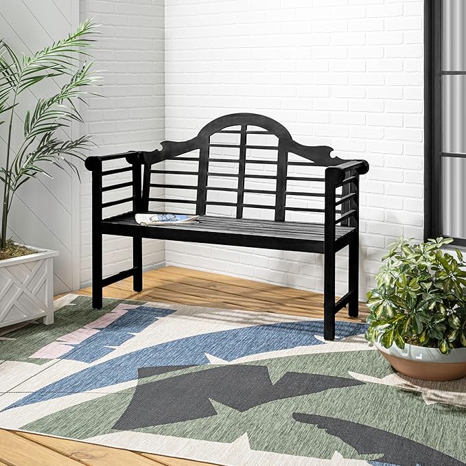 JONATHAN Y BNH103C Lutyens 51.2" 3-Seat Arched 600-Lbs Support Acacia Wood Outdoor Garden Patio Bench for Garden, Lawn, Backyard, Pool, Deck, Beach, Firepit, Black