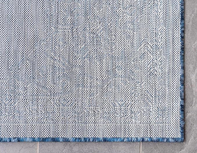 Unique Loom Outdoor Traditional Collection Area Rug - Antique (8' x 11' 4" Rectangle, Blue/ Gray)