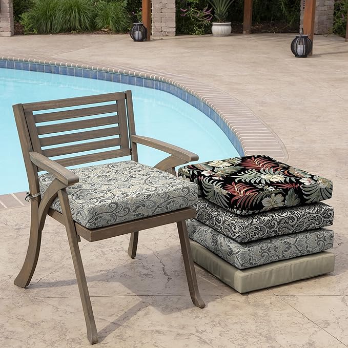 Arden Selections Rocking Chair Cushion, 21 x 21, Rain-Proof, Fade Resistant, Cushion for Rocking and Outdoor Chairs 21 x 21, Neutral Aurora Damask (Pack of 4)