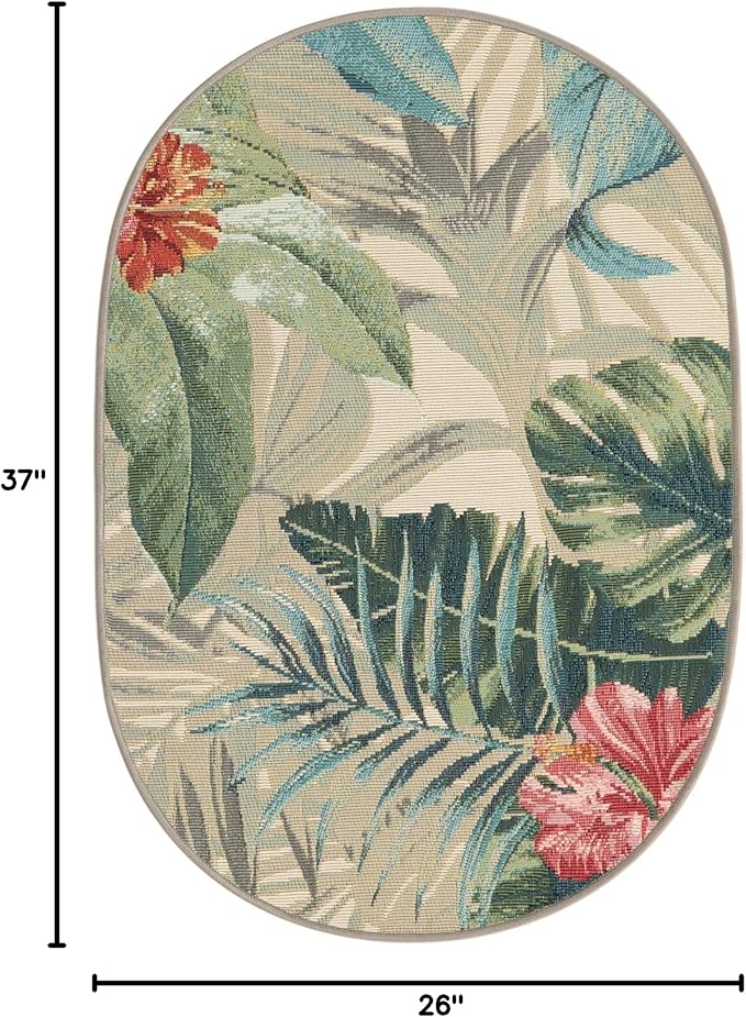 Unique Loom Outdoor Botanical Collection Area Rug - Kula (2' 2" x 3' 1" Oval Multi/Gray)