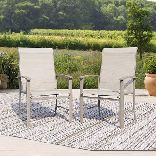 Outdoor Dining Chairs Set of 2, Patio Chairs with Metal Frame & Textilene Fabric, Perfect for Patio Garden Deck