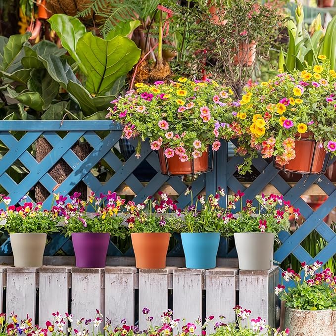Yaomiao 48 Pcs 4 Inch Colorful Plastic Plant Pots with Tray Flower Plant Pots Seedling Nursery Pots with Drainage Holes for Home Garden Flowers Outdoor Indoor Succulents Plants