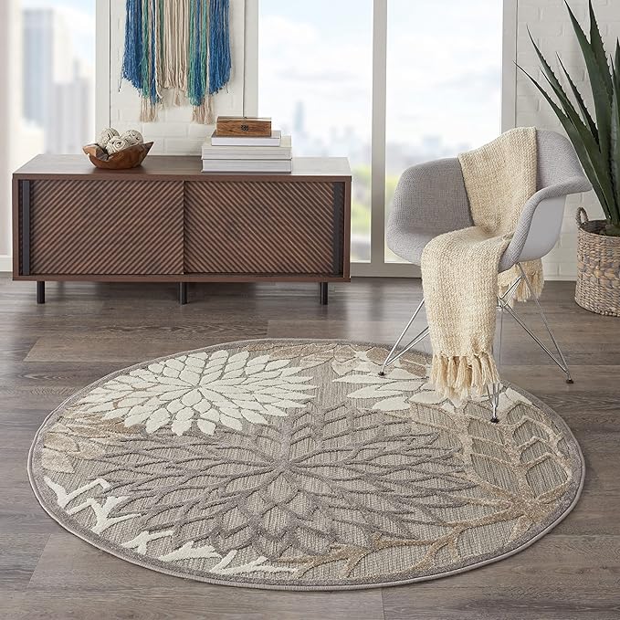 Nourison Home Aloha Natural 5'3" x Round Area Rug - Easy Clean, Non Shedding, Bed Room, Living Room, Dining Room, Kitchen (5' x Round)