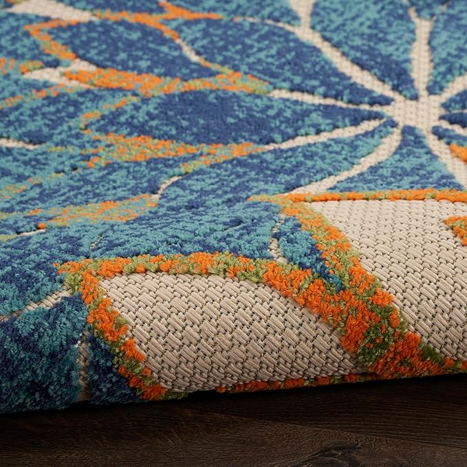 Nourison Home Aloha Indoor Outdoor Blue Green 6' x 9' Area Rug, Easy Cleaning, Non Shedding, Bed Room, Living Room, Dining Room, Backyard, Deck, Patio (6x9)