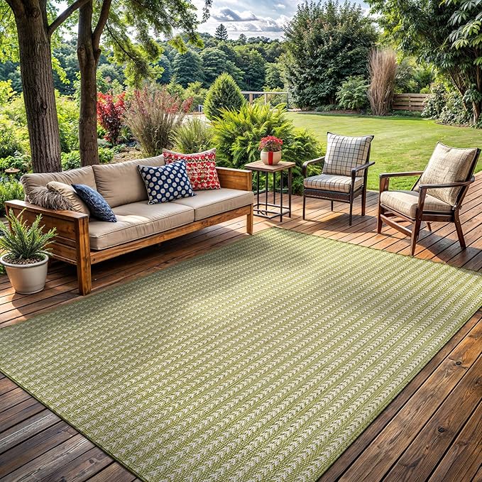 Washable Outdoor Rug 6x9 Modern Area Rugs Outdoor Carpets Striped Pattern Non Shedding Waterproof Easy Clean Patio Deck Porch Living Room Bedroom Garden RV (6 X 9 Olive)