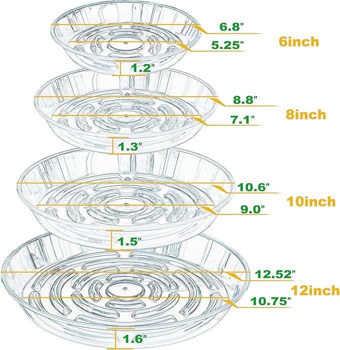 10 Packs Plant Saucer Pot Tray, 6 8 10 inch Flower Planter Saucers and Drip Trays, Plastic Flower Planter Saucers for Indoors Outdoors, Heavy Durable Plant Plate Water Catcher, Black
