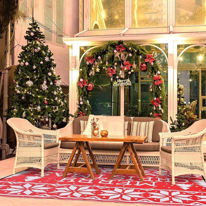 5x8 ft Christmas Outdoor Rug Plastic Straw Rug Rv Outdoor Rug Camper Mats Patio Outdoor Mat Christmas Tree Mat Waterproof Outdoor Deck Rug for Outside Garden Lawn Landscape Balcony Porch