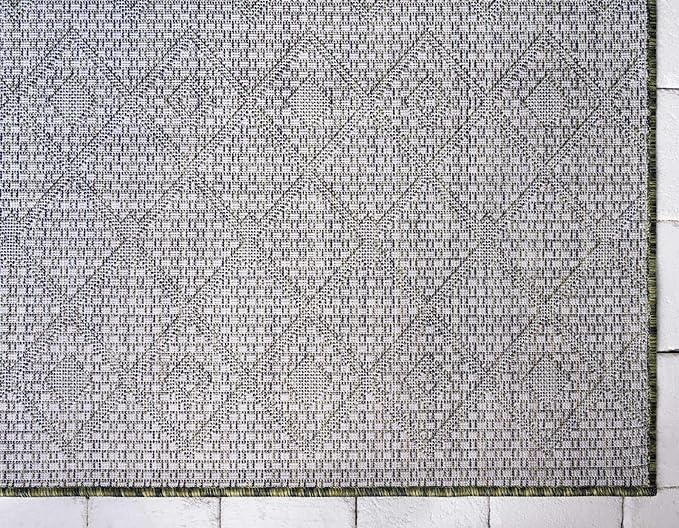 Unique Loom Outdoor Trellis Collection Area Rug - Tribal Trellis (10' x 13' Rectangle, Green/ Natural)