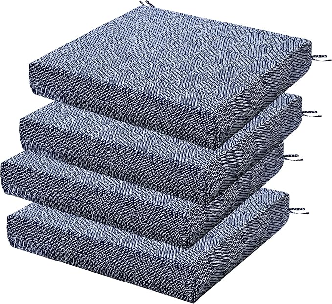 Outdoor Chair Cushions Set of 4, 18.5 x 16 Inch Patio Chair Cushions for Outdoor Furniture, Water Resistant, Non-Slip Ties(Digby Indigo)