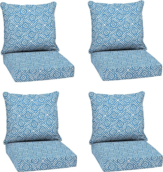 Arden Outdoor Deep Seat Cushion Set (4-Pack), 24 in x 24 in, Weather-Proof, Rain-Proof, Fade Resistant Patio Cushion for Chair, Sofa, and Couch Amalfi Blue Tile