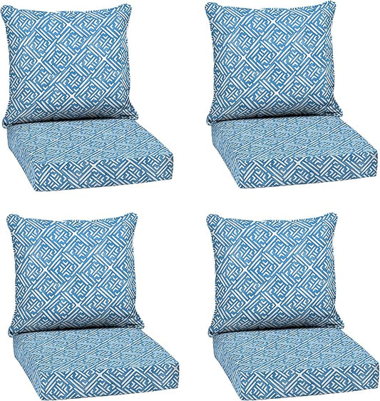 Arden Outdoor Deep Seat Cushion Set (4-Pack), 24 in x 24 in, Weather-Proof, Rain-Proof, Fade Resistant Patio Cushion for Chair, Sofa, and Couch Amalfi Blue Tile