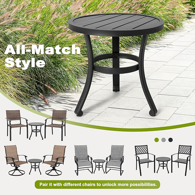 NUU GARDEN Metal Side Table, Weather Resistant 20" Patio Table, Outdoor Bistro Table, Outside End Table for Patio, Pool, Deck, Balcony, Porch, Outdoor or Indoor Use, Black