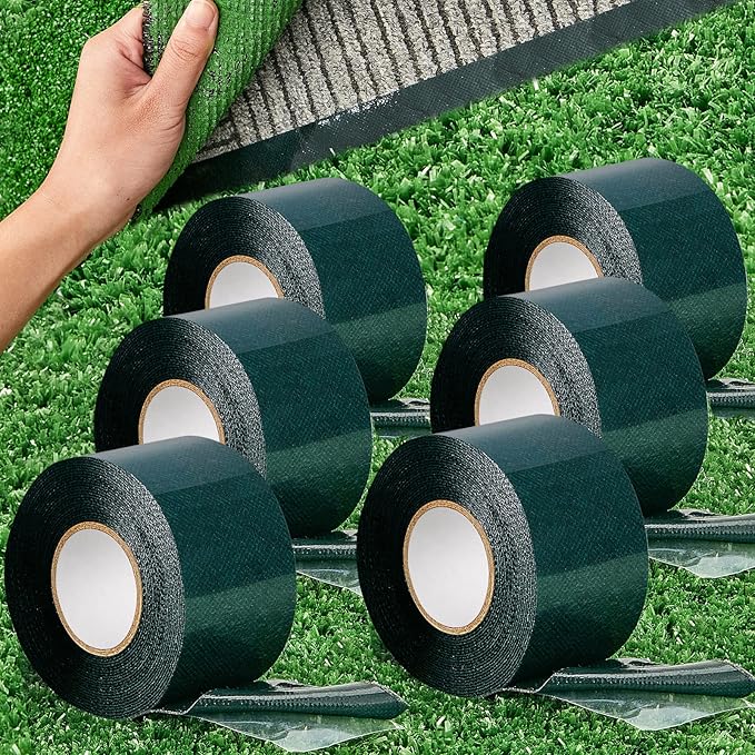 6 Rolls 2 in x 16.5 ft Double Sided Turf Tape Artificial Grass Tape Self Adhesive Grass Rug Tape Artificial Turf Tape for Lawn Garden Carpet Connecting Outdoor Carpet
