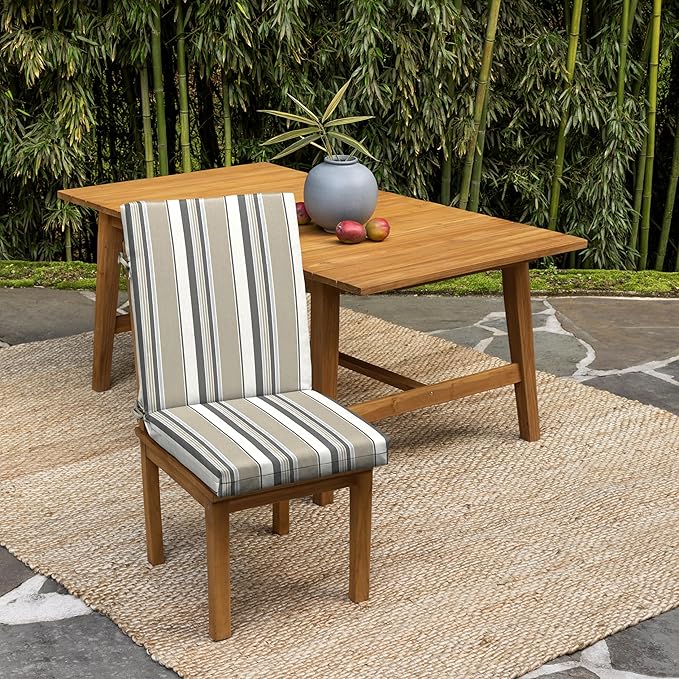 Arden earthFIBER Outdoor Dining Chair Cushion, 20 x 20, Rain-Proof, Fade Resistant, Taupe Grey Boardwalk Stripe