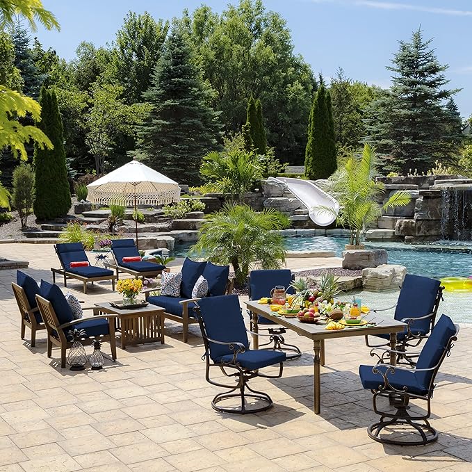 Arden Outdoor Patio Dining Chair Cushion, 20x44, Rain-Proof Seat Pad, Fade-Resistant Outdoor Cushion Sapphire Blue Leala
