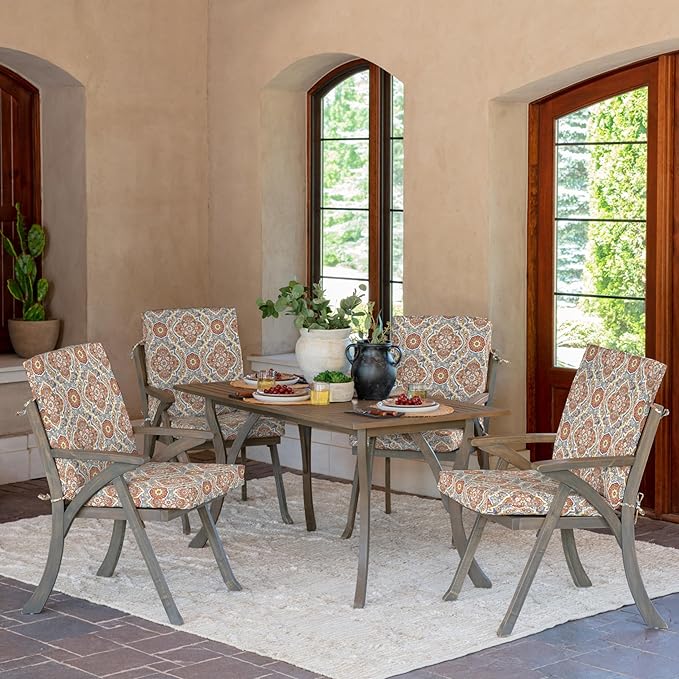 Arden Outdoor Patio Dining Chair Cushion, 20x44, Rain-Proof Seat Pad, Fade-Resistant Outdoor Cushion Global Vintage Medallion