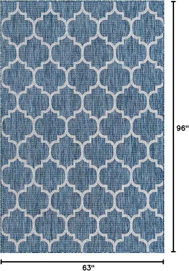 Unique Loom Outdoor Trellis Collection Area Rug (5' 3" x 8' Rectangle, Navy Blue/ Ivory)