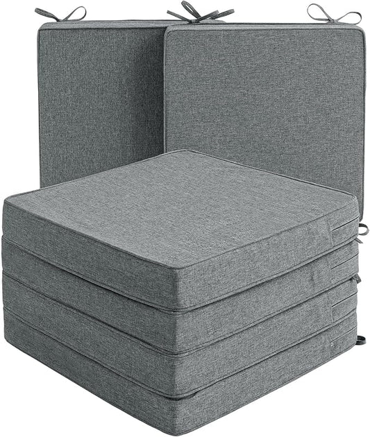 Outdoor Chair Cushions, Water-Resistant & Fade-Resistant, Patio Furniture Seat Replacement Chair Pads with Ties Zipper, Removable Cover, Non-Slip Bottom, Set of 6, 17 x 16 Inch, Dark Grey