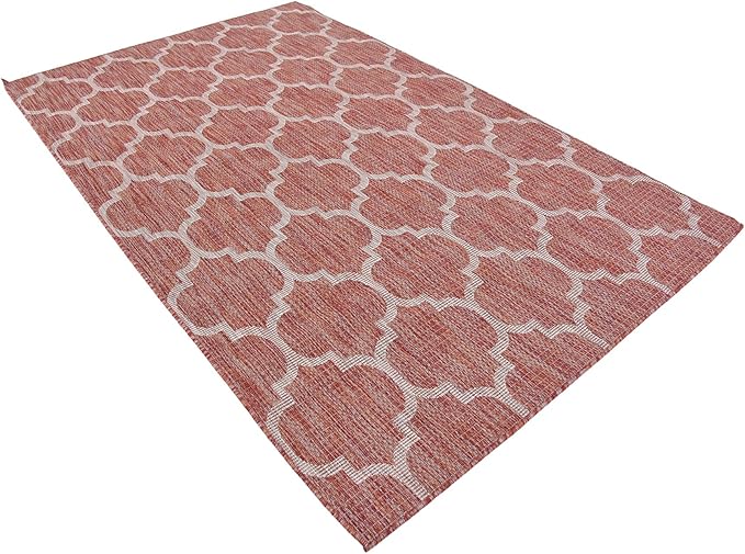 Unique Loom Outdoor Trellis Collection Area Rug (5' 3" x 8' Rectangle, Rust Red/ Ivory)