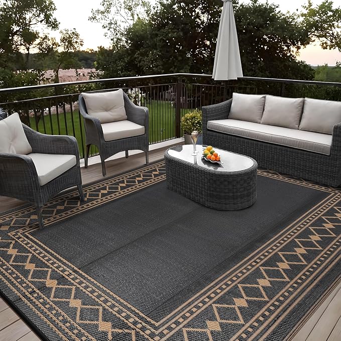 Garvee Outdoor Rug 9x12 ft, Waterproof Reversible Patio Mat, Plastic Straw Rug for RV, Camping, Deck, Balcony, Easy Clean & Portable,Terracotta/White