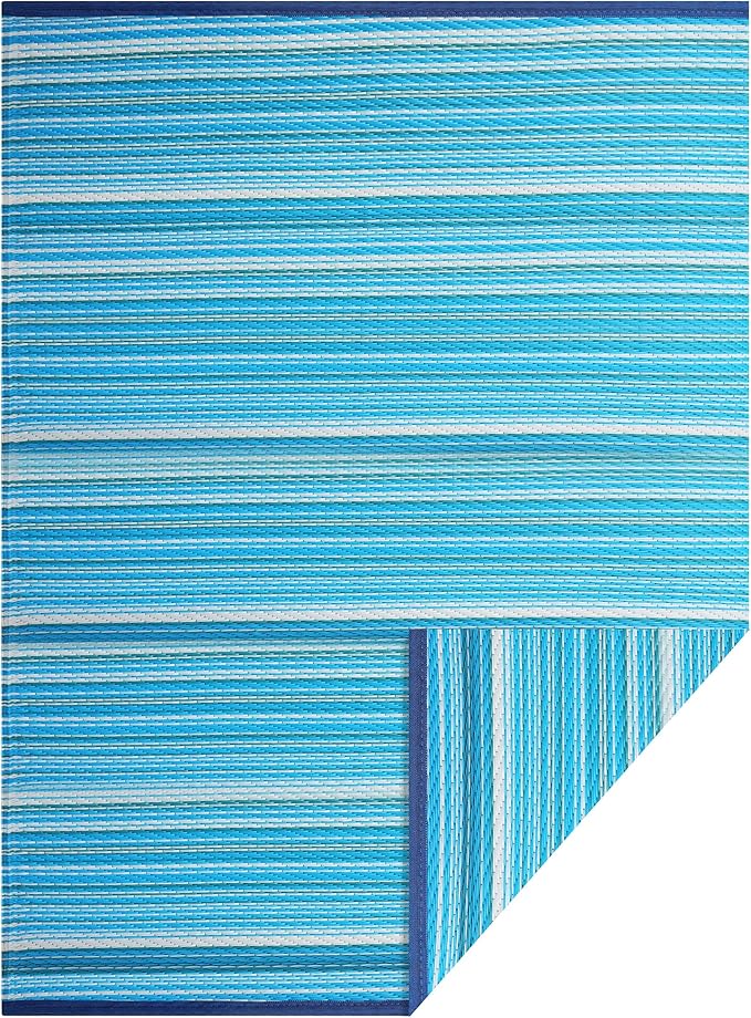 Reversible Outdoor/Indoor Plastic Rug Plastic Straw Rug Waterproof Portable Mat, Easy to Clean and Fold,Perfect for Garden, Patio, Picnic, Decking-（Blue，8x10Ft）