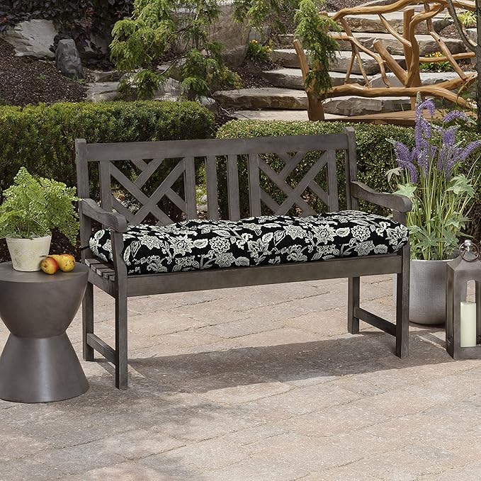 Arden Selections Outdoor Plush Modern Tufted Bench Cushion, 48 x 18, Water Repellent, Fade Resistant, Tufted Bench Cushion for Bench and Swing 48 x 18, Ashland Black Jacobean