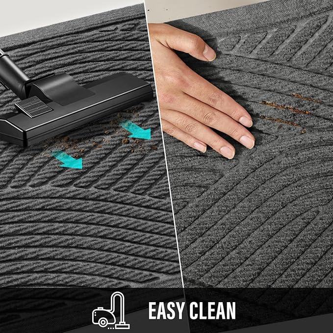 Sturdy Front Door Mat, Absorbent Muddy Dirt Resist Welcome Door Mats Outdoor Indoor, Stain and Fade Resistant, Non-Slip Backing Entry Mat Low Profile Doormat for Entryway, 29×17, Grey