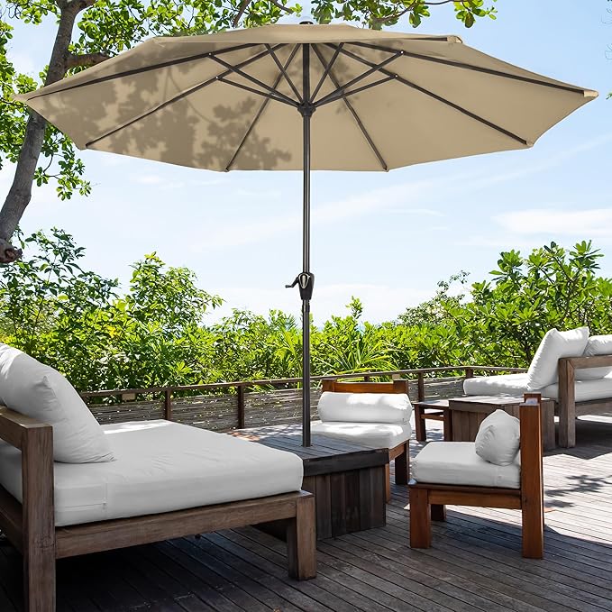 Patio Umbrella with Vented Canopy - 9FT Easy Crank Outdoor Umbrella for Shade - For Deck, Balcony, Porch, Backyard, or Pool by Pure Garden (Sand)