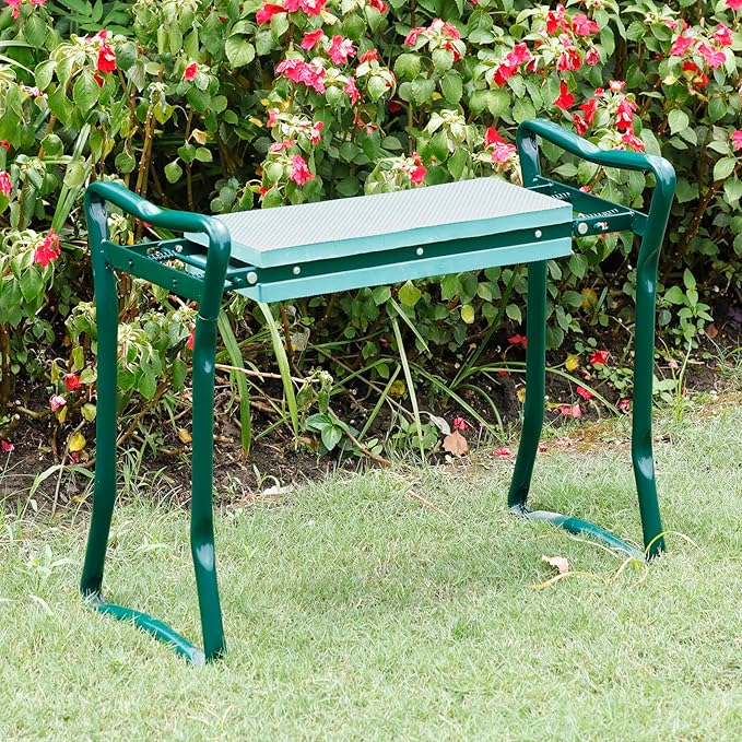 HomGarden Folding Garden Kneeler Seat Bench Stool w/Soft Kneeling Pad and Large Tool Pouch Foldable Gardener Stool (3 Sets)