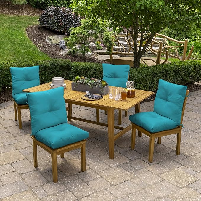 Arden Selections Outdoor Plush Modern Tufted Blowfill Dining Chair Cushion, 21 x 40, Water Repellent, Fade Resistant, Tufted Cushion for Dining and Bistro Chairs 21 x 40, Lake Blue Leala