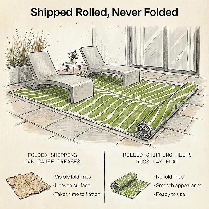 Fab Habitat Outdoor Rug - Waterproof, Fade Resistant, Crease-Free - Premium Recycled Plastic - Tropical Leaf Botanical - Porch, Deck, Balcony, Mudroom, Laundry Room, Patio - Hilo - Green - 3 x 5 ft
